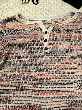 7th Ray Cream, Navy & Rust Striped Knit Henley